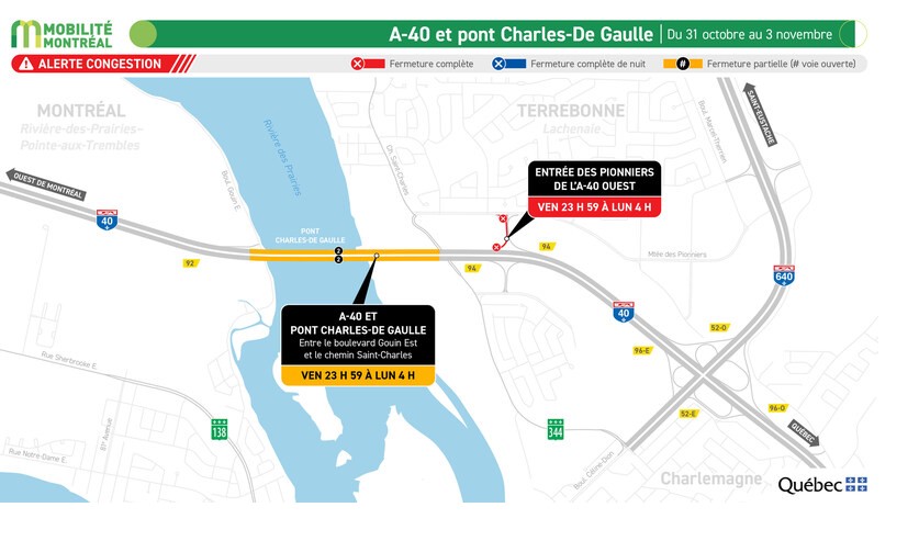 Modifications aux horaires de fermeture partielle du pont Charles-de-Gaulle